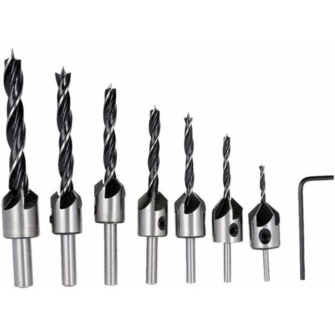 MINKUROW Senker-Fräser 7-teilig Hss 5-Nuten-Senker-Satz Schraubendreher Reibahle Holz Metall Aluminium Kunststoff Senker Bohrwerkzeug 3–10 mm