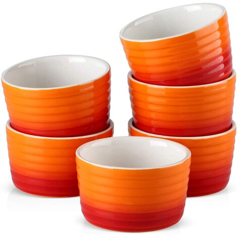 MINKUROW Set Da 6 Pezzi, 10 X 10 X 6 Cm, Teglie Per Muffin Per Cupcake In Porcellana, Mini Teglie Per Muffin Per Soufflé (Arancione)