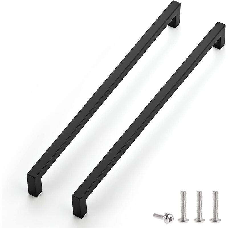 Image of Set di 2 maniglie nere per mobili, distanza centrale 288 mm per mobili da cucina, maniglie per cassetti in acciaio inossidabile, maniglie per porte