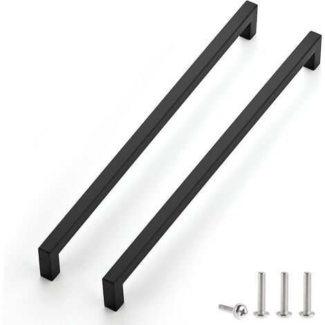 MINKUROW Set di 2 maniglie nere per mobili, distanza centrale 288 mm per mobili da cucina, maniglie per cassetti in acciaio inossidabile, maniglie per porte nere per mobili da cucina