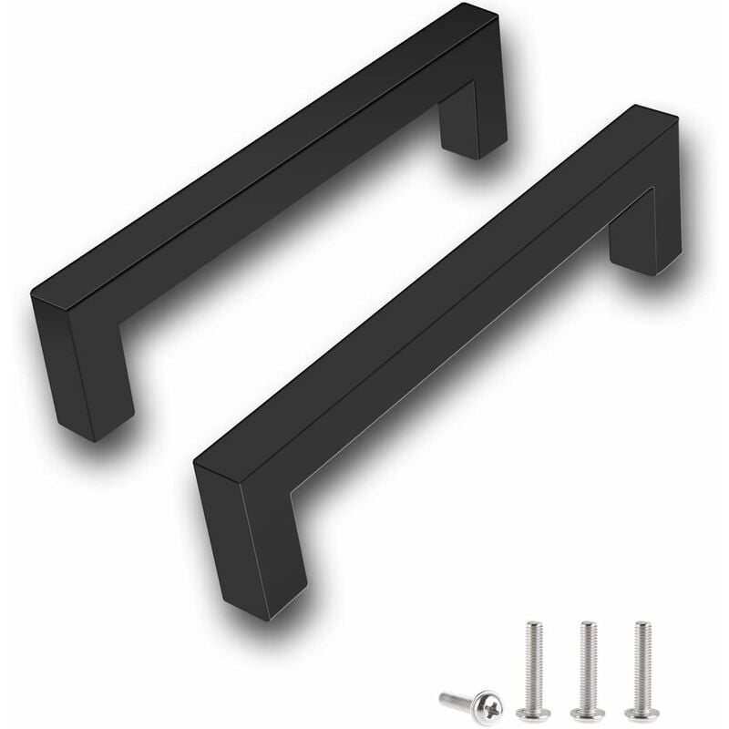 Image of Set di 2 maniglie per mobili nere, distanza centrale 128 mm, per mobili da cucina, maniglie per cassetti in acciaio inossidabile, maniglie per porte