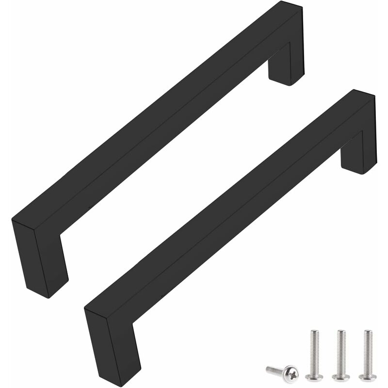 Image of Set di 2 maniglie per mobili nere, distanza centrale 160 mm, per mobili da cucina, maniglie per cassetti in acciaio inossidabile, maniglie per porte