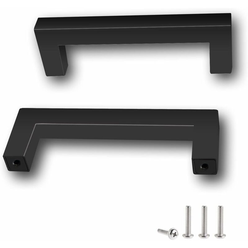 Image of Set di 2 maniglie per mobili nere, distanza centrale 96 mm, per mobili da cucina, maniglie per cassetti in acciaio inossidabile, maniglie per porte