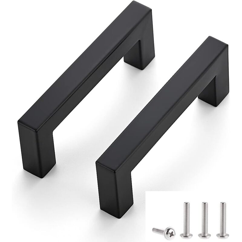 Image of MINKUROW Set di 2 maniglie per mobili nere, interasse 76 mm, per mobili da cucina, maniglie per cassetti in acciaio inossidabile, maniglie per porte