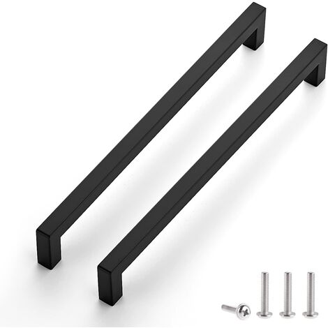 MINKUROW Set di 2 maniglie per mobili nere passo 256 mm per mobili da cucina, maniglie per cassetti in acciaio inossidabile, maniglie per porte nere per mobili da cucina