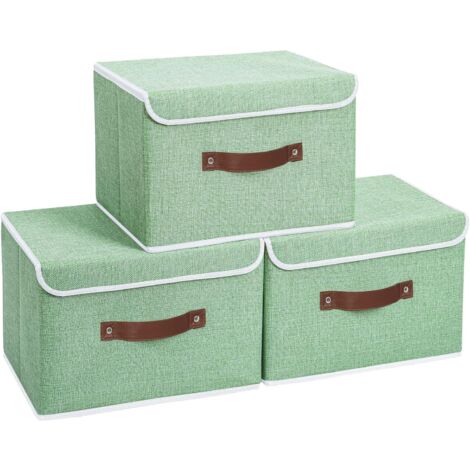 MINKUROW Set di 3 Contenitori Pieghevoli con Coperchi per Asciugamani, Libri, Giocattoli, Vestiti e Altro, 38x25x25cm Verde