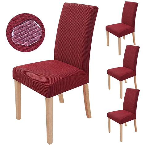 MINKUROW Set Di 4 Fodere Per Sedie Elastiche, Rimovibili E Lavabili, Fodere Per Sedie Da Pranzo, Moderne, Elastiche, Per La Protezione Della Sedia, Per Feste In Ufficio, Banchetti, Matrimoni (Vino Ros
