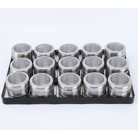 MINKUROW Set Di Barattoli Per Spezie Magnetici In Acciaio Inossidabile Da 15 Pezzi, Barattoli Per Spezie Rotondi, Shaker Per Spezie, Contenitori Per Spezie, Coperchio Trasparente Per Spezie Da Cucina