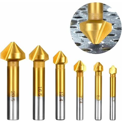 MINKUROW Set Di Frese A 90°, Frese A Svasare Hss 4241 Con Rivestimento In Titanio Per Frese A Smusso Per Legno E Metallo Morbido 6 Pezzi Con Alesatore 6,3-20,5 Mm