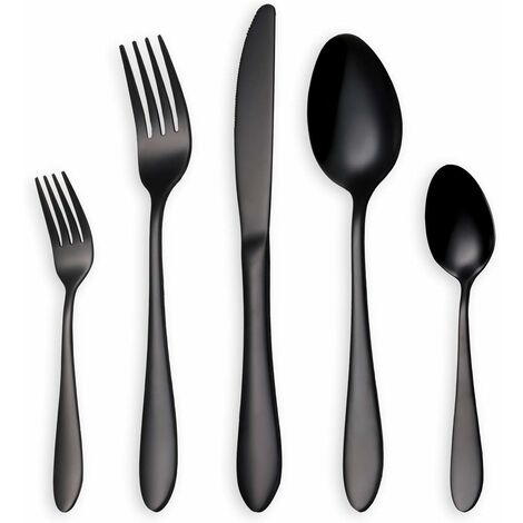 MINKUROW Set Di Posate/Posate Nere Lucide, Set Di Cucchiai Per Coltelli In Acciaio Inossidabile Da 5 Pezzi Per (Nero, 1 Set)