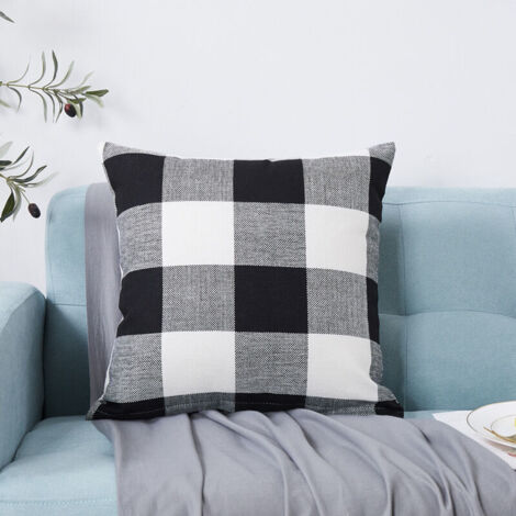 MINKUROW Set mit 2 karierten Kissenbezügen, atmungsaktiv, knitterfest, dekorative Kissenbezüge aus Polyester für 45,7 x 45,7 cm große Dekokissen – Schwarz und Weiß