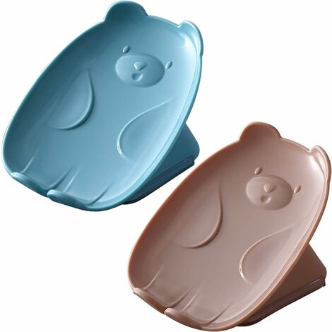 MINKUROW Set mit 2 Seifenschalen aus Kunststoff mit Ablauf für Badezimmer, Küche, Dusche, leicht zu reinigende Seifenschale (Blau+Braun)