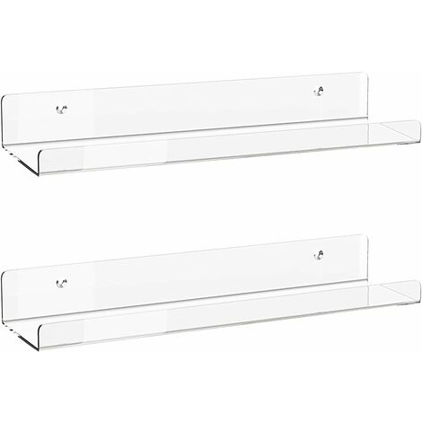 MINKUROW Set mit 2 unsichtbaren Schweberegalen aus Acryl – Wandmontierte Schweberegale für Kinderzimmer, Bibliothek, Gewürze, Badezimmer für Kosmetik, Fotos, Bücher, Gewürze