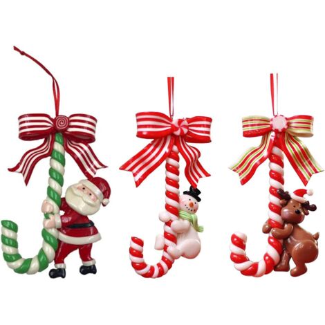 MINKUROW Set mit 3 Weihnachtsmann, Schneemann, Zuckerstangen-Hängedekorationen mit Schleife für Weihnachtsbaumdekoration, Wanddekoration, Partygeschenk