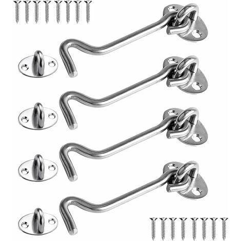 MINKUROW Set mit 4 4-Zoll-Edelstahl-Kabinenhaken für Scheunentorschlösser, Badezimmer, Fenster, Schiebetüren (Silber)