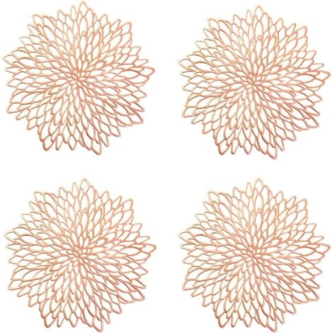 MINKUROW Set mit 4 ausgehöhlten runden Tischsets, runde Tischsets in Roségold, gepresste ausgehöhlte runde Tischsets, zum Isolieren von Tellern, Tischdekoration (Roségold)