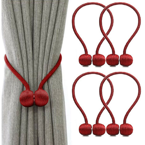 MINKUROW Set mit 4 Stück Gardinen-Raffhalter, magnetische Gardinen-Raffhalter, magnetische Flechtvorhänge, Schnalle (rot)