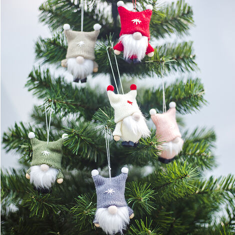 MINKUROW Set mit 6 Christbaumschmuck, schwedische Skandinavische Mini-Weihnachtsmannpuppe, schwedische Plüsch-Strickelfen/Geschenke, Weihnachtsmann-Weihnachtsbaumschmuck oder Geschenkanhänger