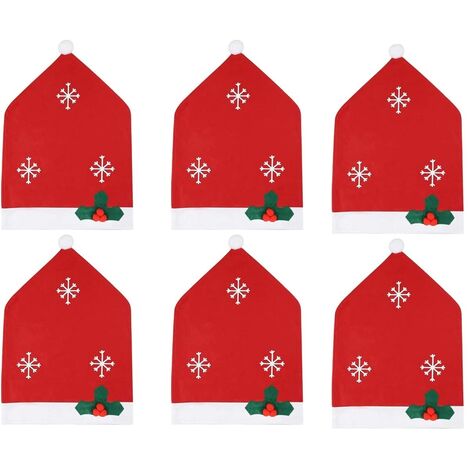 MINKUROW Set mit 6 weihnachtlichen Stuhlhussen 50 x 60 cm Weihnachten Stuhllehnendekoration Weihnachtsmütze Stuhllehnenbezüge Weihnachtsstuhlkappenbezüge für festliche Tischdekoration