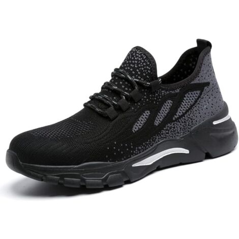 MINKUROW Sicherheitsschuhe für Herren und Damen, Stahl-Turnschuhe, leichte atmungsaktive Arbeitsschuhe, Sicherheitsschuh, Schutzschuhe, Schwarz, 43EU