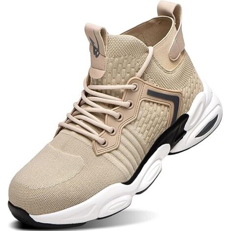 MINKUROW Sicherheitsschuhe Herren und leichte Damen Sicherheitsturnschuhe Stahlkappenschuh Atmungsaktiver Sicherheitskorb Arbeitsschuhe Herren Bequeme Sicherheitsstiefel, Beige, 46EU