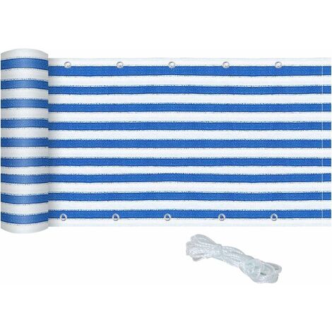 MINKUROW Sichtschutz für Balkon, 100 % HDPE, 200 g/m², UV-Schutz, reißfest und winddicht, Sichtschutz mit Kabelbindern und Kordeln, 500 x 90 cm, Blau, Weiß