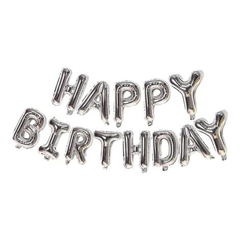 MINKUROW Silberner Happy Birthday-Ballon, Silberner Happy Birthday-Ballon, Geburtstagsdekoration, Happy Birthday-Girlande, Happy Birthday-Banner-Silber