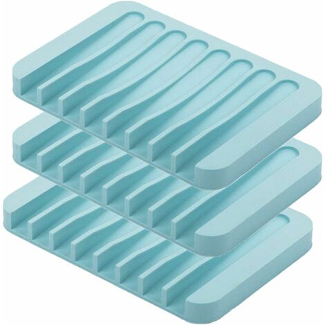 MINKUROW Silikon-Seifenschale mit Ablauf blau 3er Set, selbstentleerender Seifenschalenhalter, Schwammhalter für Dusche/Bad/Küche Simply Blue