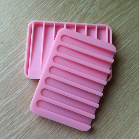 MINKUROW Silikon-Seifenschale, selbstentleerende Seifen-Aufbewahrungsbox, Platte, Trockenseife, Seifenschale mit Kammform für Dusche, Badezimmer, Küche, Rosa, 2-tlg