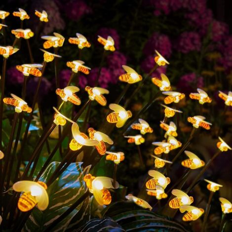 MINKUROW Solar-Glühwürmchen-Gartenleuchten, 4 Stück, solarbetriebene Bienen-Gartenleuchten, IP65 wasserdichte Außenbeleuchtung mit 8 LEDs für Terrasse, Rasen, Hof und Wege, warmweiß