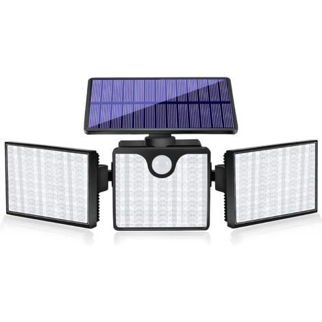 MINKUROW Solar-Wandleuchten für den Außenbereich, 278 Lumen, 266 LED-Flutlichter, 3 Köpfe, 270 ° Weitwinkel, mit Bewegungssensor, IP65 wasserdicht für die Verandawand im Freien
