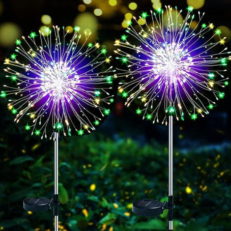 MINKUROW Solarleuchte für Garten im Freien, 2 Stück 120 LED Solar Feuerwerk Gartendekoration, Solar Gartenpfahl Lichter Löwenzahn Wasserdichte Gartenbeleuchtung für Rasen Balkon Terrasse Dekoration (M