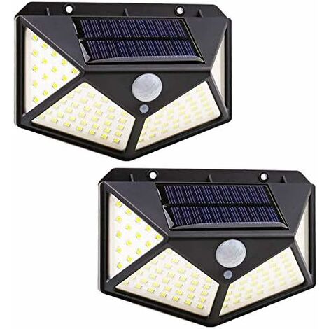 MINKUROW Solarleuchten Außen, 100 LED Solarbetriebene Lichter Wasserdichte Außenbeleuchtung mit Bewegungssensor Sicherheitslampe Außen Solar Spot Licht Kabellose Wandleuchte für Garten - 2er Pack