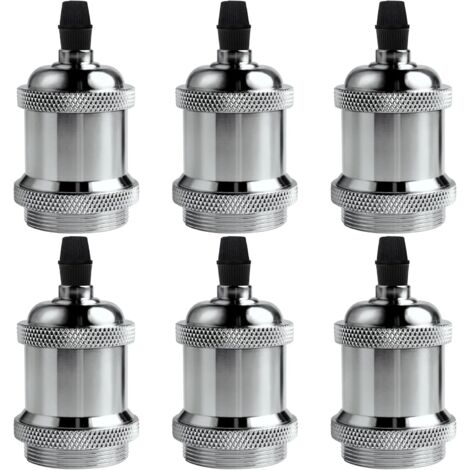 MINKUROW Solide Vintage E27-Lampenfassung, Aluminium-Keramik-Fassung, Edison-Schraube, Glühbirnen-Fassungsadapter, DIY-Wand-, Tisch-, Boden- oder Deckenlampe, Farbe Chrom, 6er-Set
