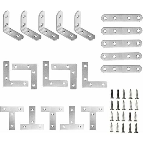 MINKUROW Soporte de acero inoxidable 20 piezas Soporte de metal Soporte de silla Soporte plano Soporte de metal Fijación Soporte de ángulo recto Soporte de reparación de esquina en forma de T en forma