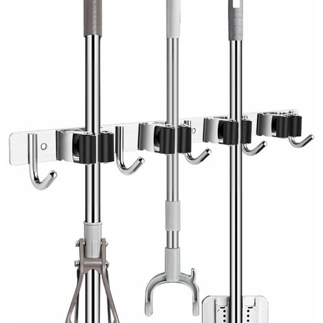 MINKUROW Soporte De Pared Para Electrodomésticos De Acero Inoxidable, Soporte De Pared Autoadhesivo Para Escoba Sin Taladrar Para El Hogar, Cocina, Baño, Garaje, Jardín (Con Tornillos Y Tiras Adhesiva