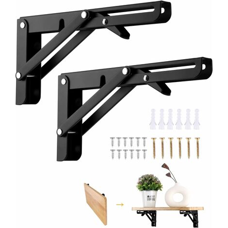 MINKUROW Staffa Pieghevole 250 Mm, 2 Pezzi Staffa Per Console Pieghevole Nera, Staffe Per Mensola Pieghevoli, Staffa Per Console Pieghevole Retrattile Per Carichi Pesanti, Staffa Per Mensola, Per Gara