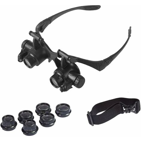 MINKUROW Stirnband Brille Uhrenreparatur Uhrmacherlupe Juwelierlupe Werkzeugset mit LED Lampe Licht 10x 15x 20x 25x
