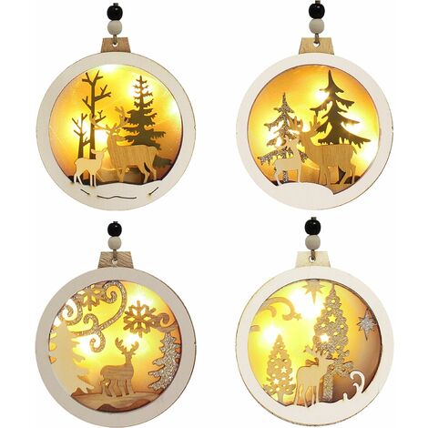 MINKUROW Stk Led Weihnachtsschmuck zum Aufhängen aus Holz Rentier Ornamente für Indoor Outdoor Holiday Party Dekorationen Baumschmuck Veranstaltungen und Weihnachten