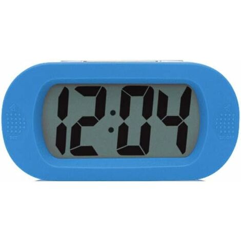 MINKUROW – Stoßfester LCD-Digitalwecker, Reiseuhr mit Silikonhülle, weiches Nachtlicht, aufsteigender Ton, batteriebetriebener Wecker für Zuhause, Büro, Schlafzimmer (Blau)