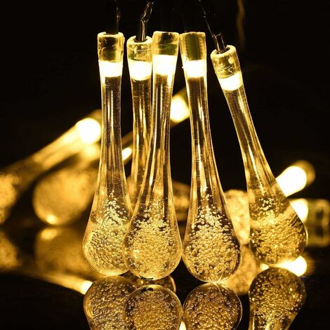 MINKUROW Stringa Di Luci Solari, 7m 50 Led Stringa Di Luci Per Esterni 8 Modalità Di Luci Solari A Goccia D'acqua Impermeabili Per Giardino, Patio, Cortile, Feste (Bianco Caldo)