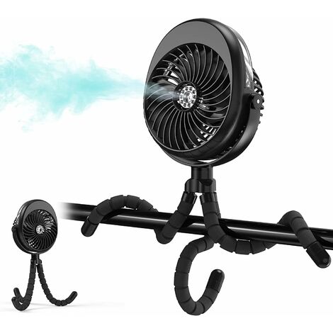 MINKUROW Stroller Fan Mist Maker, ventilador portátil para bebés alimentado por batería con clip de trípode flexible, tanque de agua giratorio de 360 ° de 3 velocidades de 50 ml para sala de campament