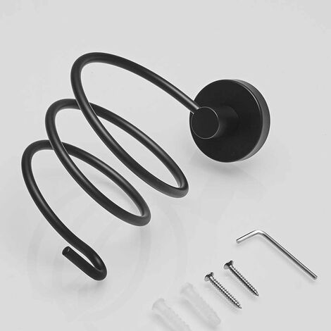 MINKUROW Supporto Da Parete Per Asciugacapelli Spazzolato, Supporto Per Asciugacapelli In Acciaio Inox Supporto Per Cavo Per Bagno Cromato Nero Supporto Per Asciugacapelli Con Viti