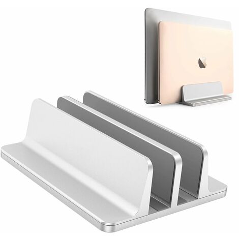 MINKUROW Supporto Per Laptop Verticale Regolabile, Supporto Doppio Per Tutti I Tablet E Laptop - Perfetto Per Macbook, Lenovo E Altri, Dual Seater, Argento