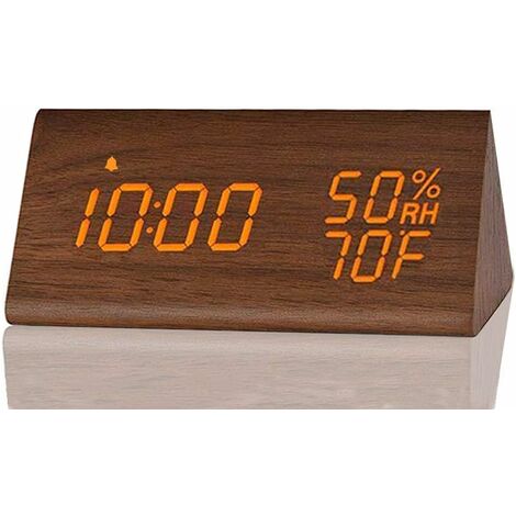 MINKUROW Sveglia Digitale Led In Legno Visualizzazione Dell'ora Elettronica 3 Impostazioni Sveglia Rilevamento Temperatura Umidità Orologi Elettrici Realizzati In Legno Per Comodino Camera Da Letto