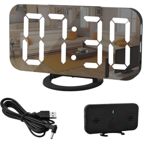MINKUROW Sveglia Digitale, Sveglia A Specchio Led Da 6,5" Grande Schermo Con Modalità Dimmer, Luminosità Regolabile, 2 Porte Di Ricarica Usb, Grande Pulsante Snooze Per La Decorazione Domestica Nero