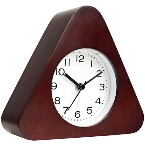 MINKUROW Sveglia Triangolare In Legno Con Numeri Arabi Senza Ticchettio Retroilluminata Silenziosa A Batteria (Marrone)