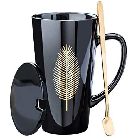 MINKUROW Tazas De Té Grandes De 500 Ml, Elegante Taza De Café Con Tapa Y Cuchara, Taza De Café De Cerámica Para Amigos Y Familiares Como Regalo Sorpresa
