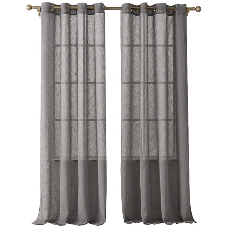 MINKUROW Tenda Corta In Voile Semitrasparente Con Occhielli Effetto Lino Tende Sciarpe Per Soggiorno Camera Da Letto Camera Dei Bambini Grigio Chiaro 220×140 Cm (A×L) Set Di 2