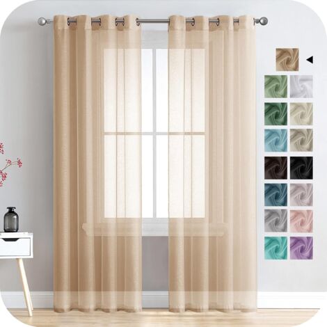 MINKUROW Tende Velate Semi-Velate Corte Con Occhielli Effetto Lino Negozi Tende Sciarpe Per Soggiorno Camera Da Letto Asilo Nido Albicocca260×140 Cm (A×L) Set Di 2
